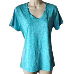 NWOT Under Armour Heat Gear V-Neck Short Sleeve Loose T-shirt M Aqua Heather